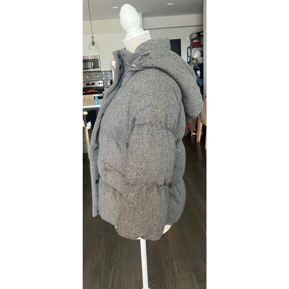 Gap Gray 100% Wool Down Puffer Zip Hood Jacket Coat flawed damaged repair XSmall - Picture 11 of 14